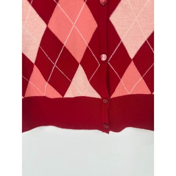 Talbots Sweater Vest Sz L Red Argyle Italian Merino Wool Button Academia Preppy - Picture 3 of 7